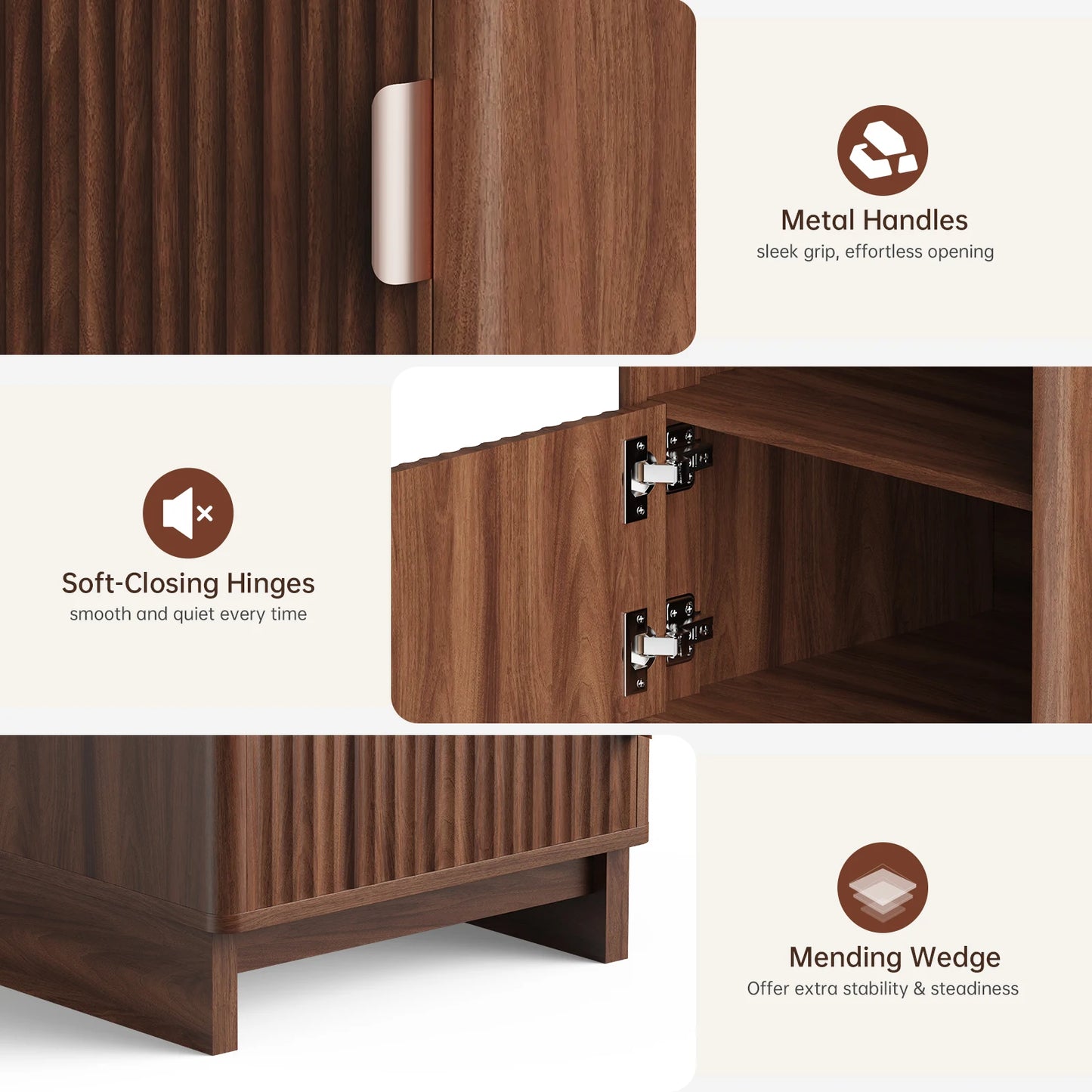 TinyNest Nightstand With Charging Station And Fluted Wood Storage