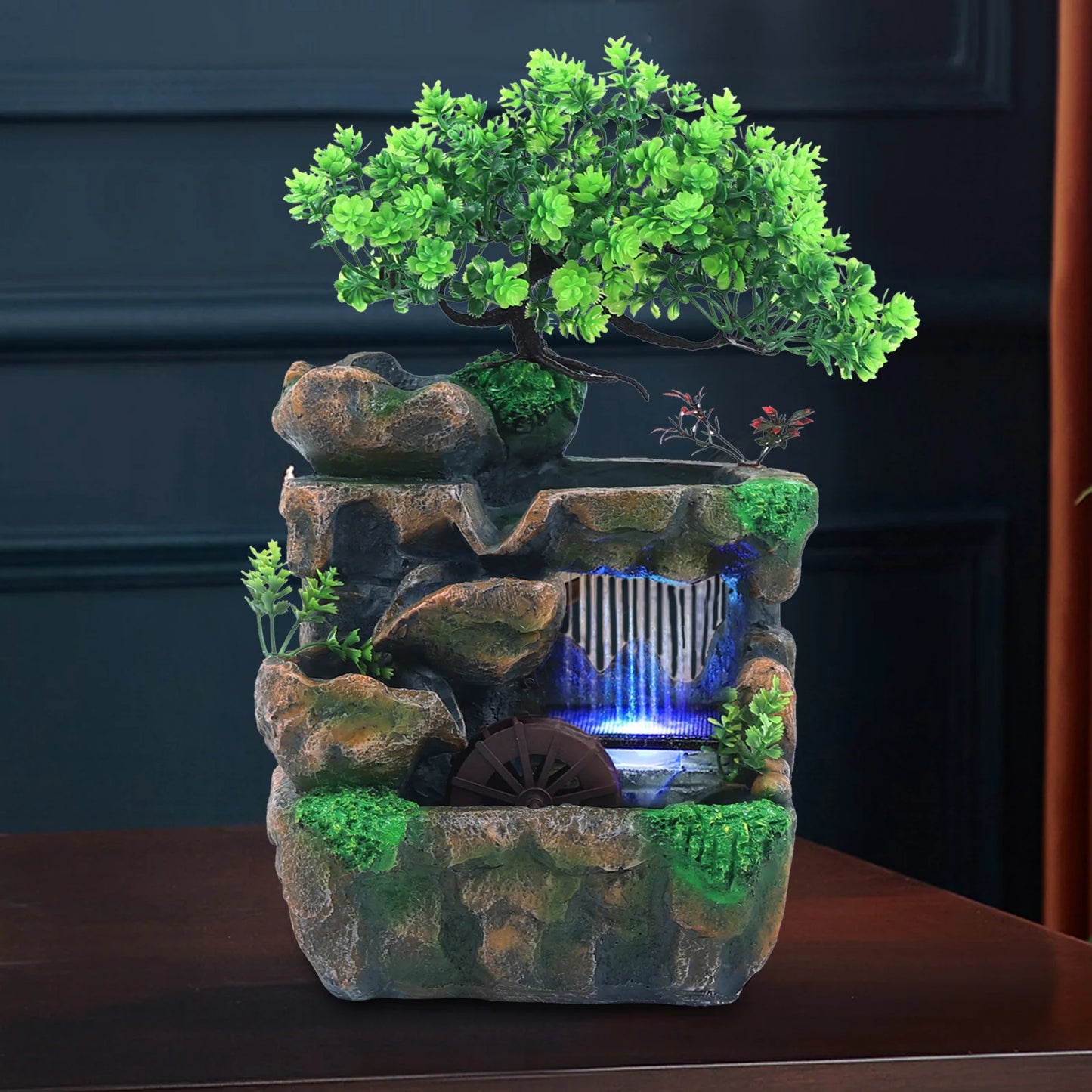Indoor Water Fountain With Color Changing LED Zen Desk Decor