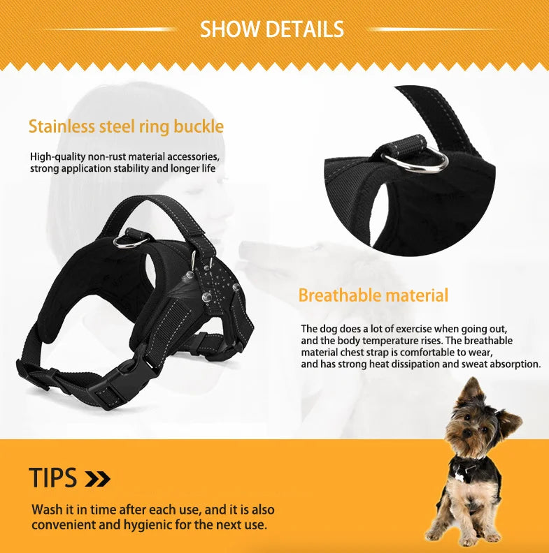 No Pull Reflective Dog Harness Adjustable Vest With Top Handle