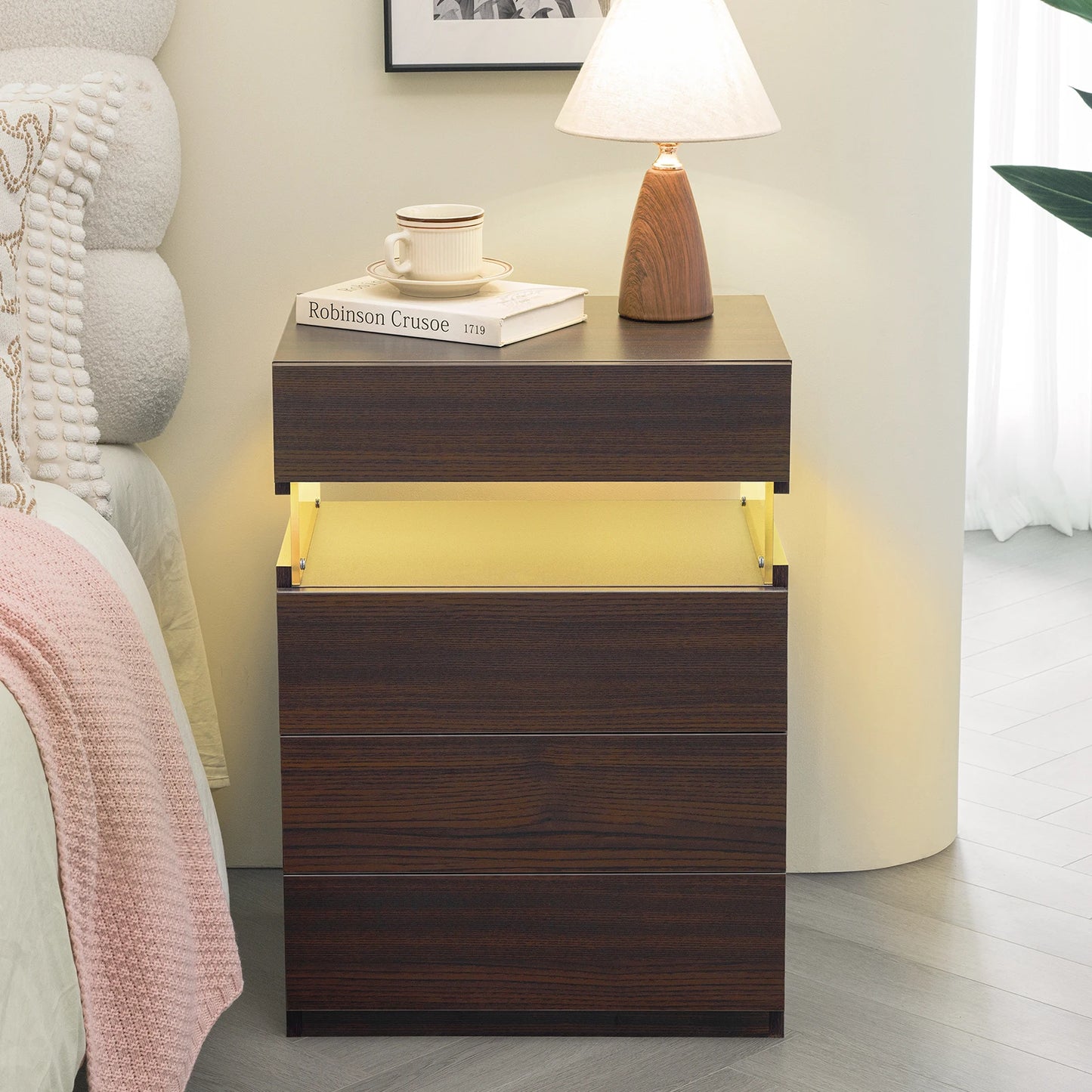 Cubehom LED Nightstand With 4 Drawers And Colorful LEDs