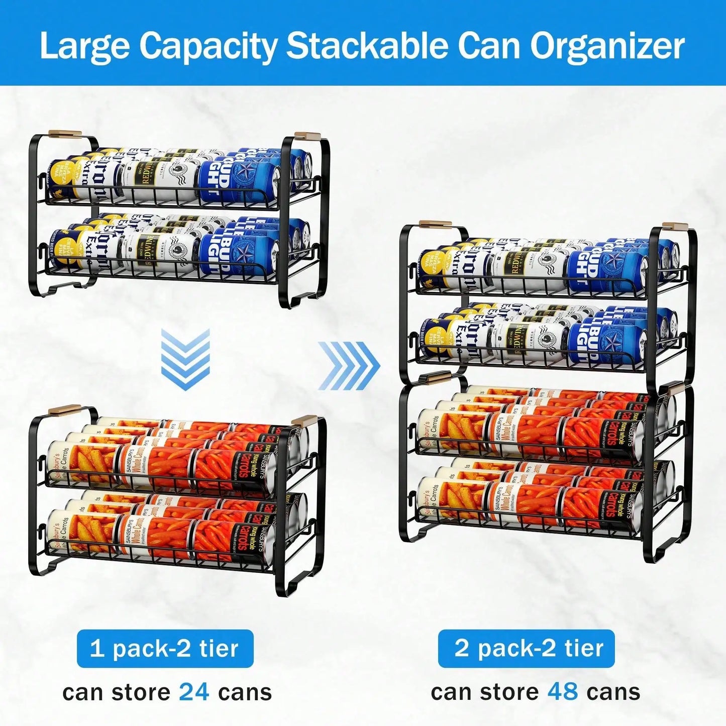 2-Pack Two-Tier Stackable Can Organizer For Pantry And Kitchen