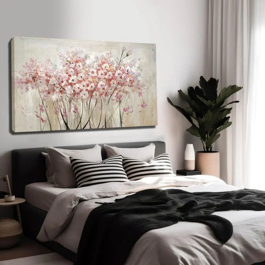 White Floral Oil Painting Canvas Art Wall Decor Modern Botanical Picture Graffiti Wall Art for Bedroom Living Room Kitchen Offic
