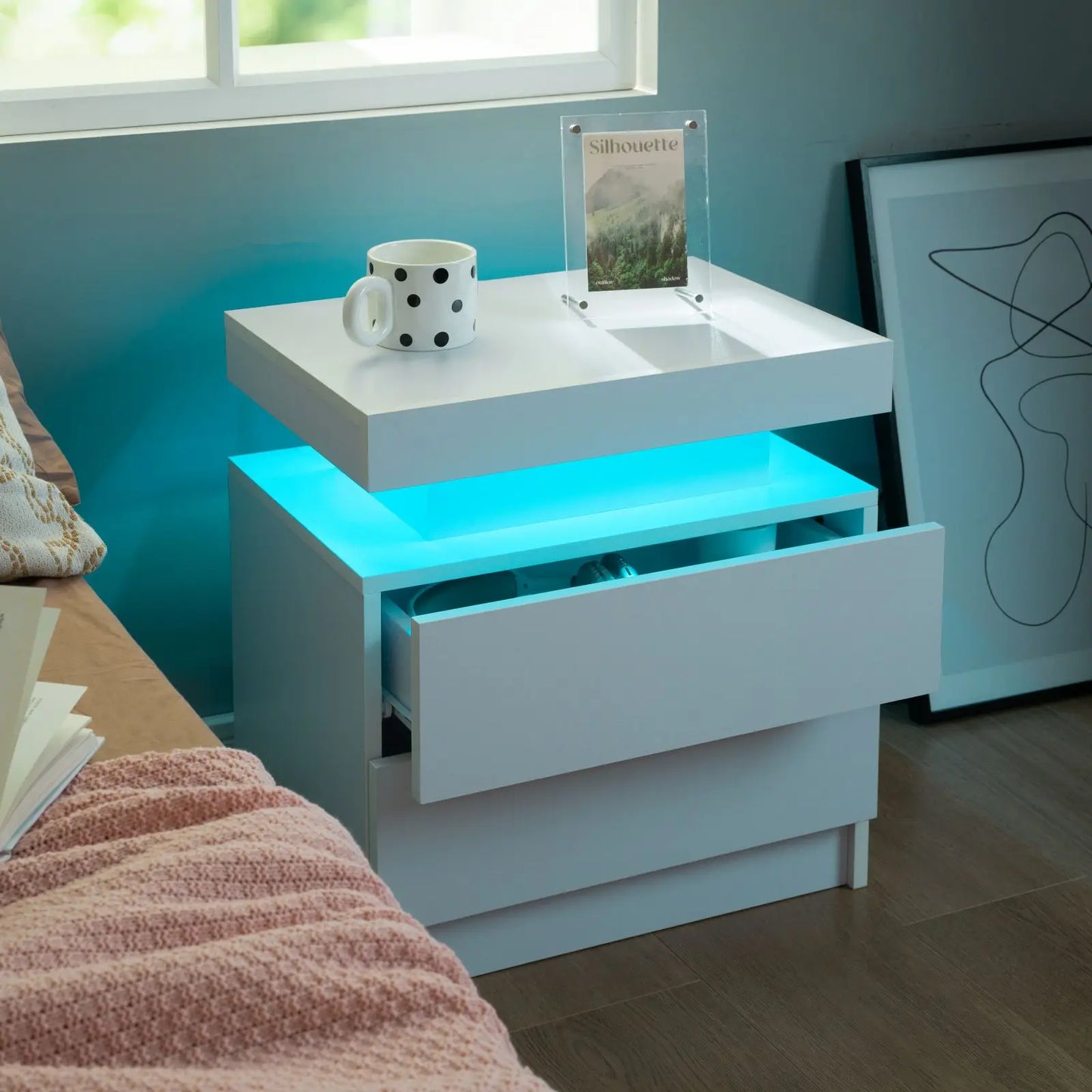 Cubehom LED Nightstand Set of 2 With Drawers Bedside Tables