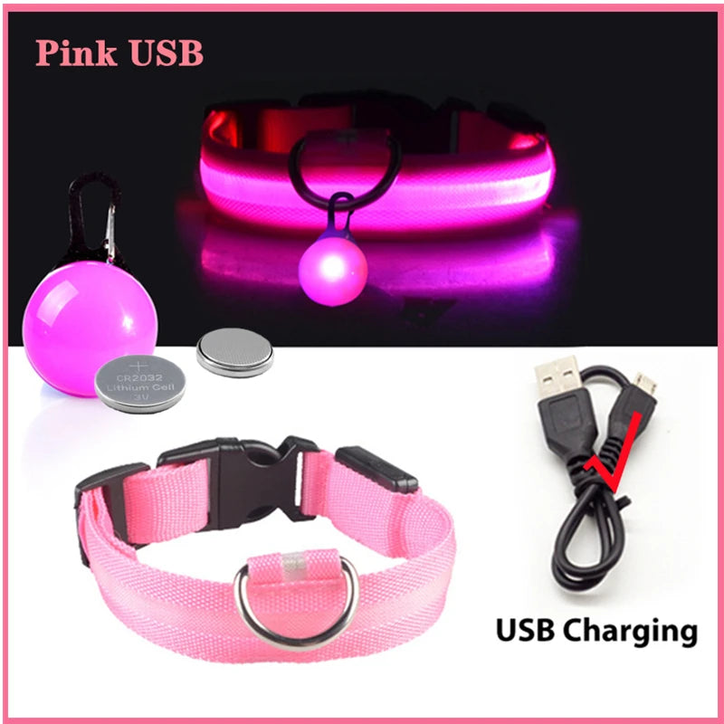 Usb Charging Glowing Dog Collar With Pendant Led Light Safety