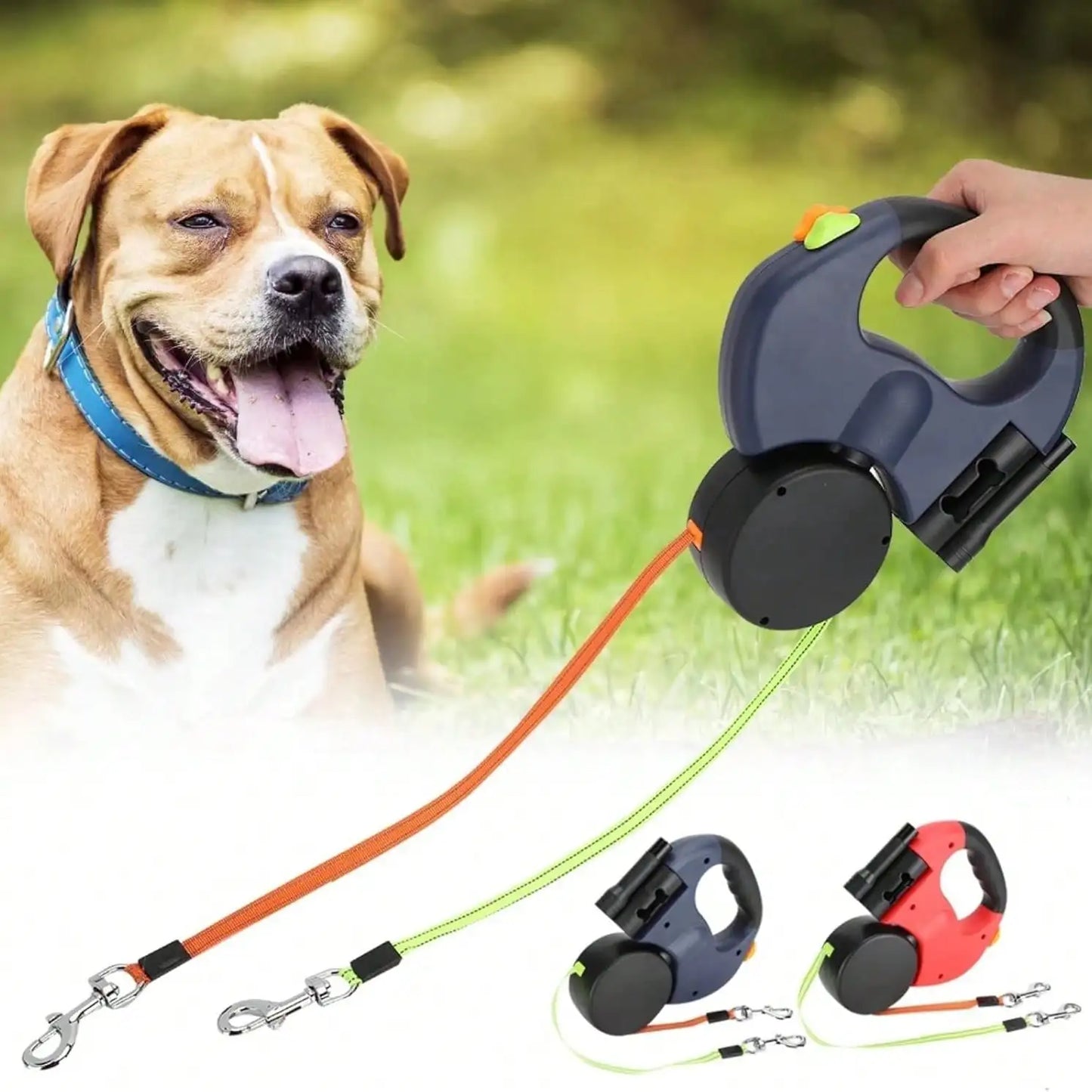 Universal Retractable Dual Dog Leash With 360 Swivel No Tangle