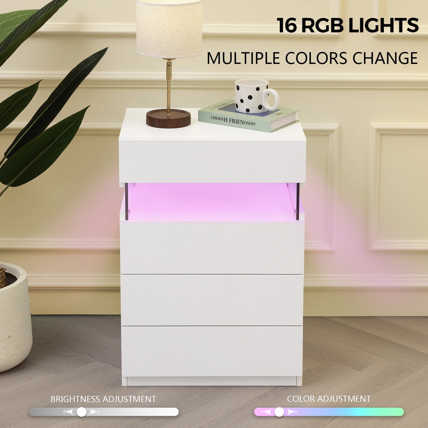 Cubehom LED Nightstand With 4 Drawers And Colorful LEDs