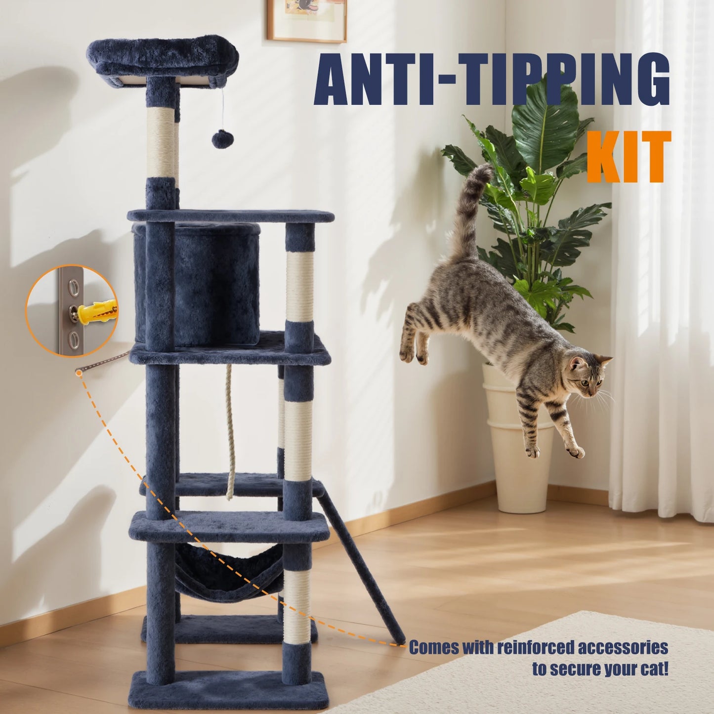 JHK Cat Tree Tall Multi Cat Climbing Tower With Natural Sisal Posts Indoor
