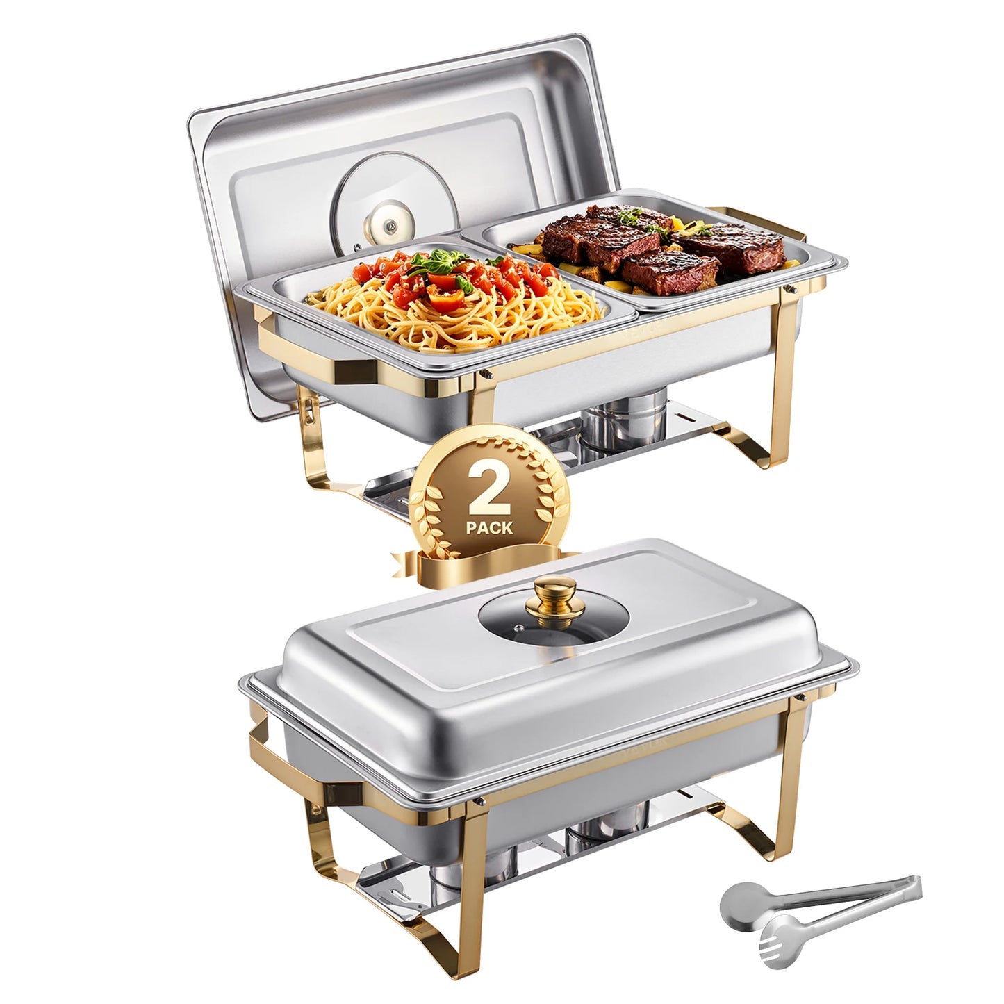 SucceBuy Chafing Dish Buffet Set Stainless Steel Rectangular Warmer