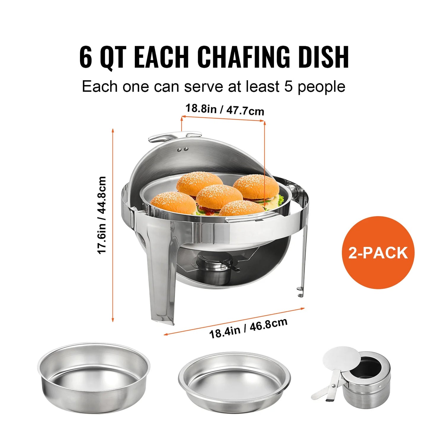 SucceBuy Roll Top Chafing Dish Buffet Set Stainless Steel Chafer With Two Pans