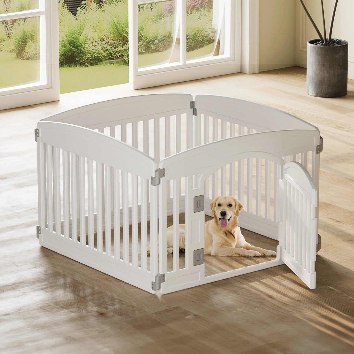 JHK Plastic Dog Playpen 6 Panel Expandable Pet Fence For Medium Dogs