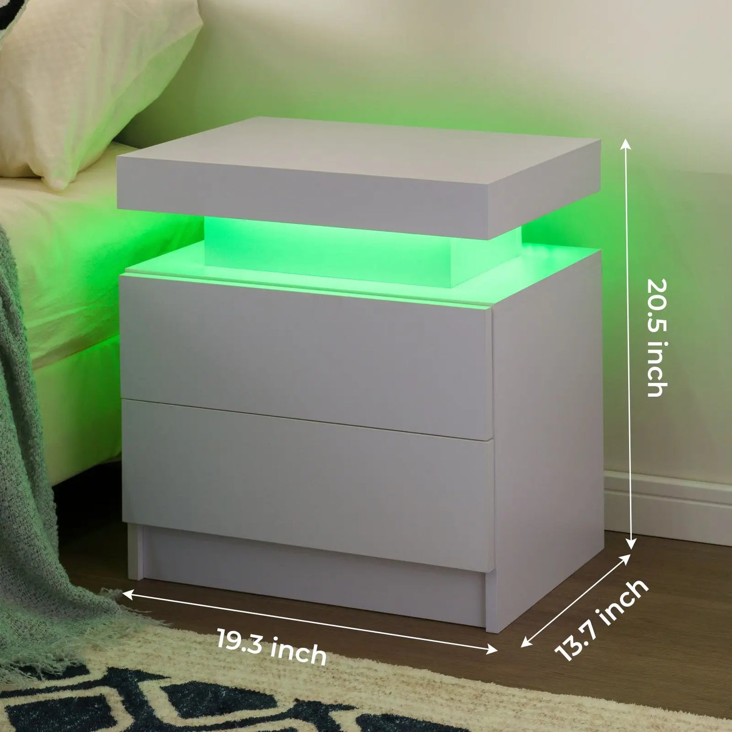 Cubehom LED Nightstand Set of 2 With Drawers Bedside Tables