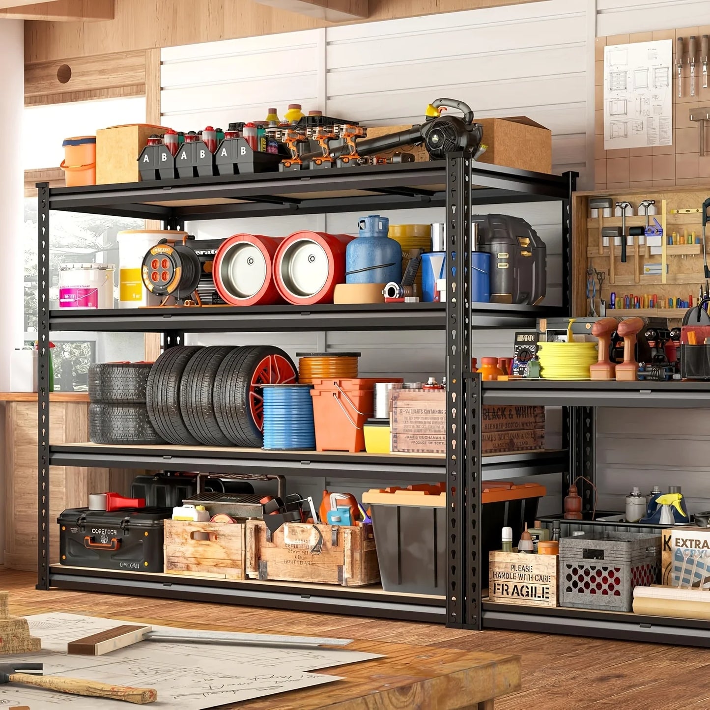 48.2" W Garage Shelving Heavy Duty Metal Shelving 3000LBS Storage Shelves Adjustable Metal Shelf Industrial Pantry Shelves For B