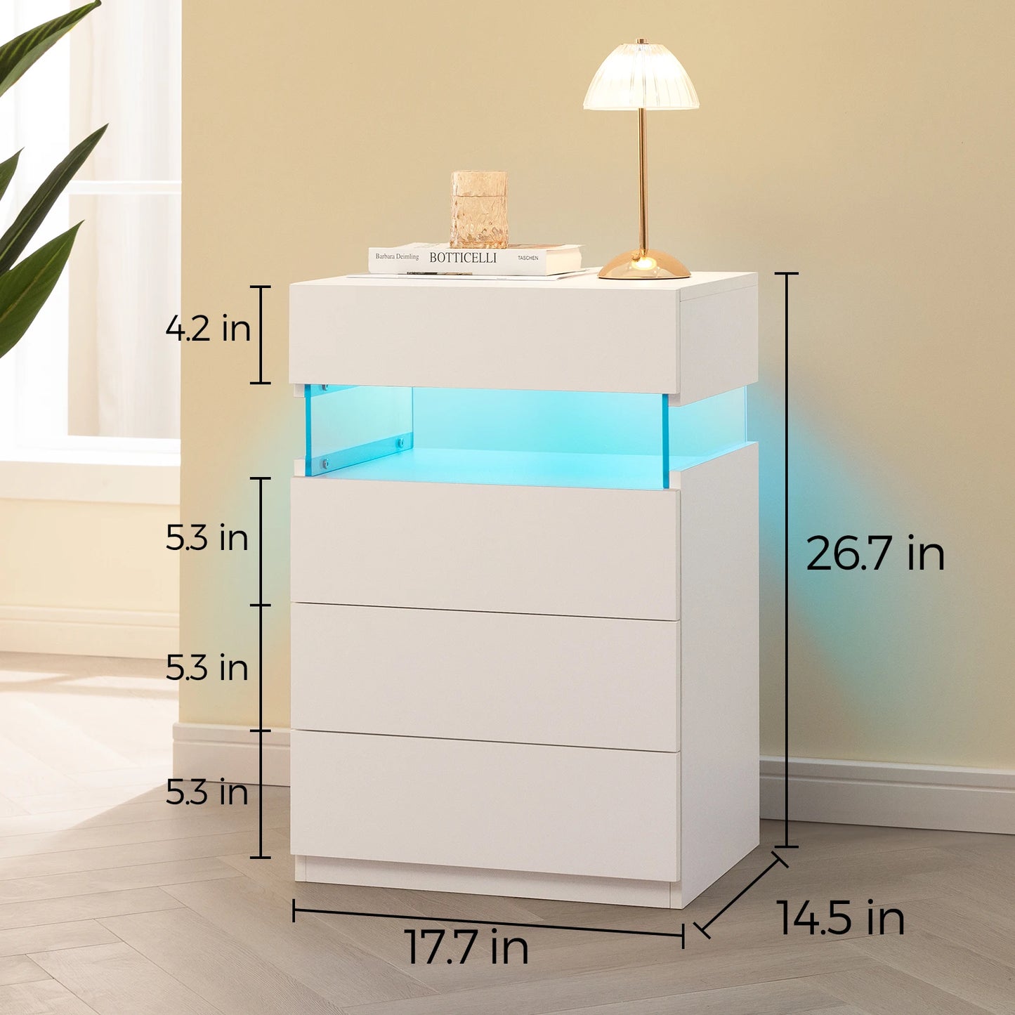 Cubehom LED Nightstand With 4 Drawers And Colorful LEDs