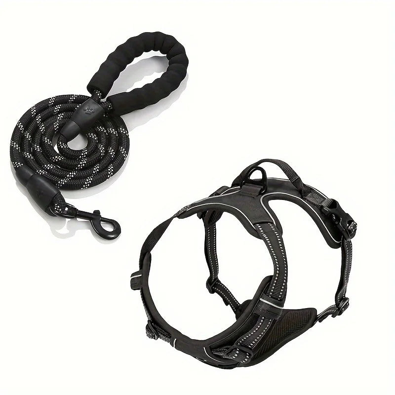 2-Piece Escape-Proof Dog Harness and Leash Set with Waste Bag Dispenser