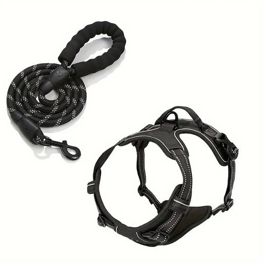 2-Piece Escape-Proof Dog Harness and Leash Set with Waste Bag Dispenser