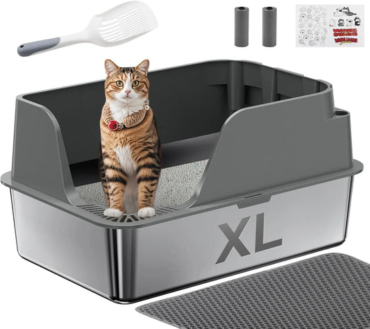 Stainless Steel Cat Litter Box With Lid For Large Cats