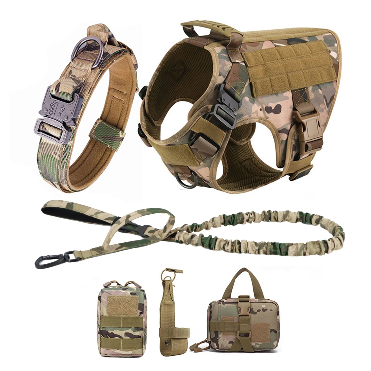 Tactical Dog Harness With Molle Pouches Nylon Padded Breakaway Design