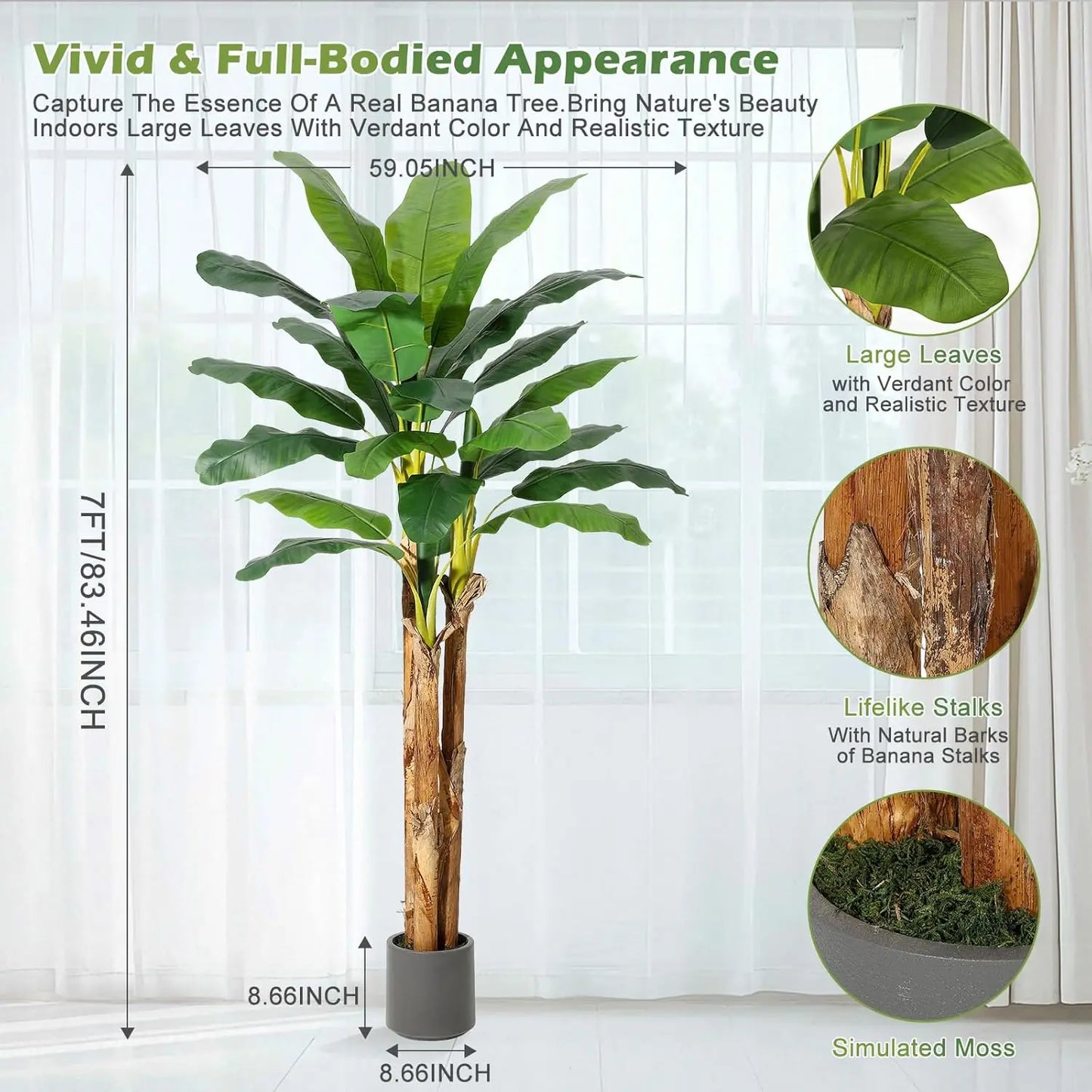 HiMISS Artificial Banana Tree In Planter With Realistic Foliage For Home