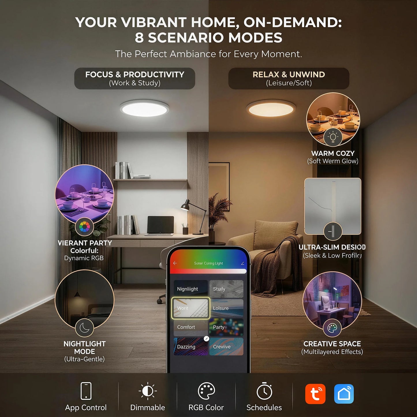 Tuaaryii Smart RGB Ceiling Light With App And Voice Control