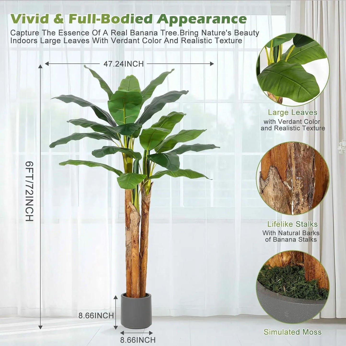 HiMISS Artificial Banana Tree In Planter With Realistic Foliage For Home