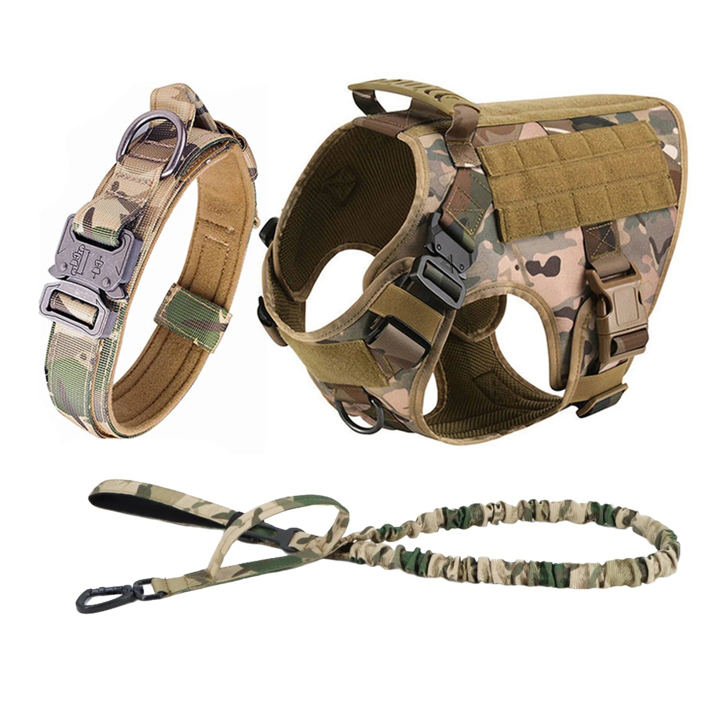 Tactical Dog Harness With Molle Pouches Nylon Padded Breakaway Design