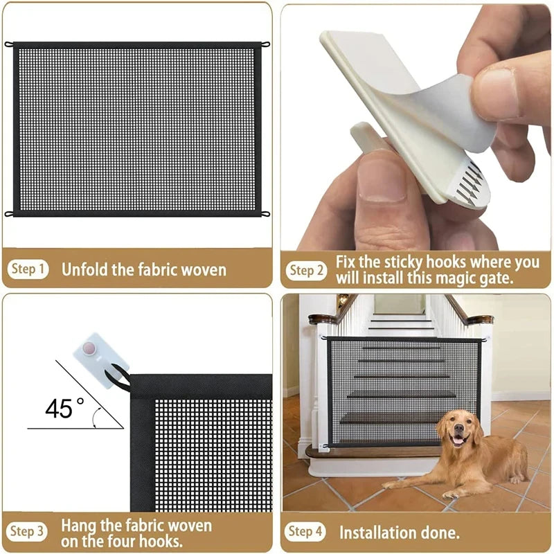 Foldable Breathable Mesh Dog Barrier Fence With 4 Hooks Playpen