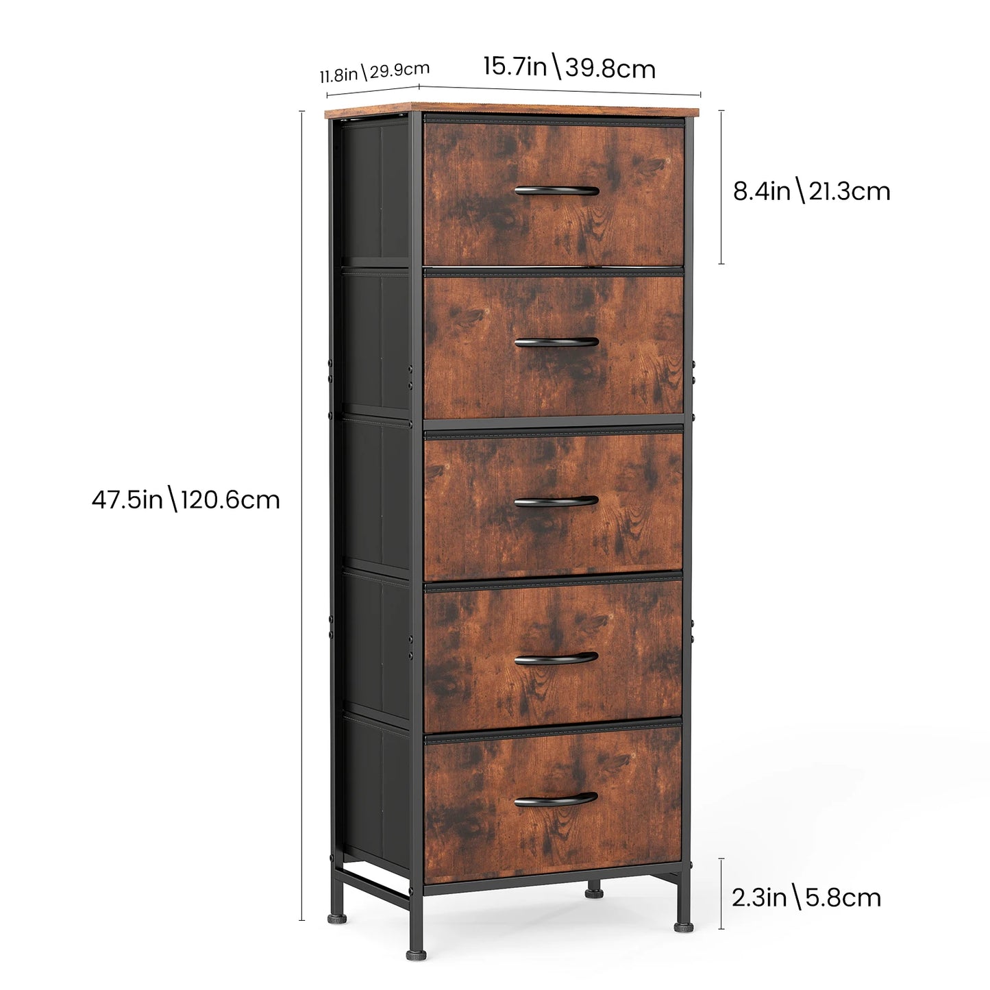 JHK Modern Dresser With Fabric Drawers On Steel Frame