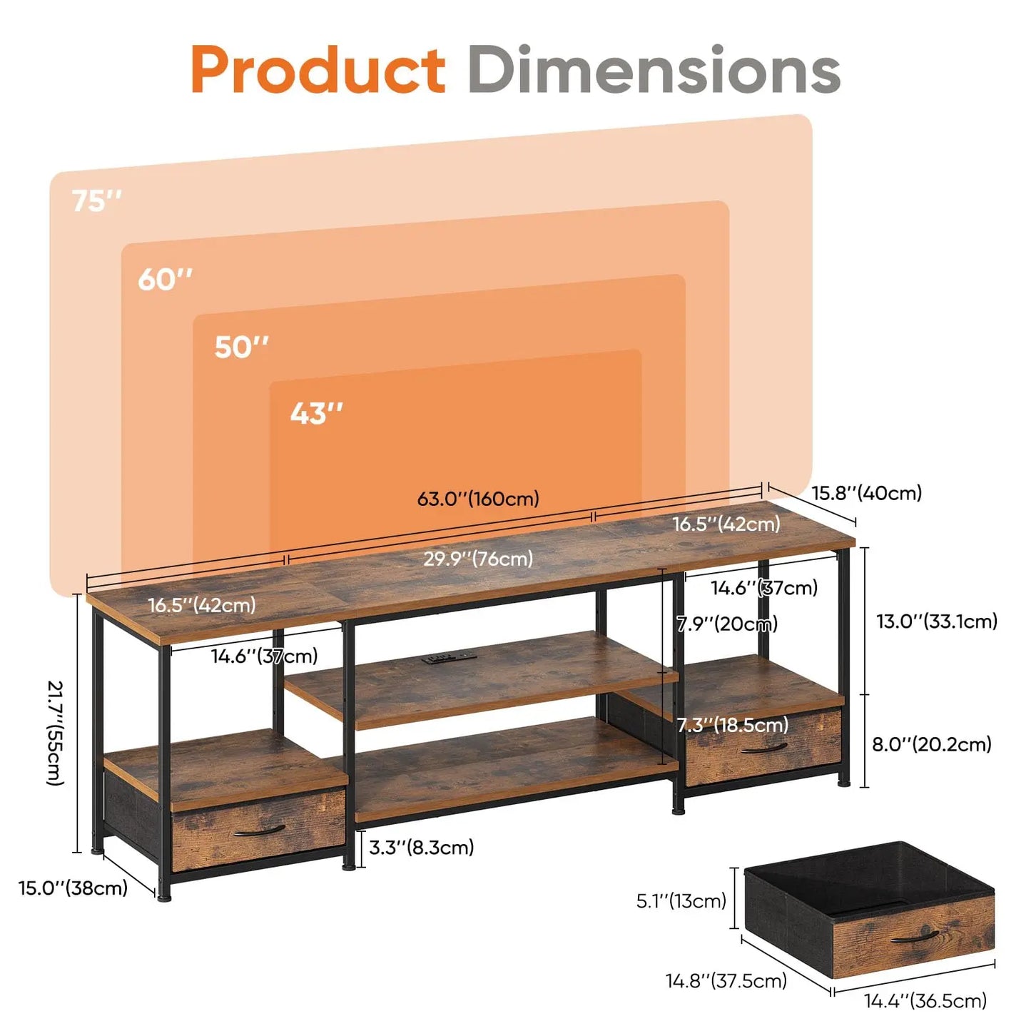JHK Wooden TV Stand For Living Room Entertainment Center