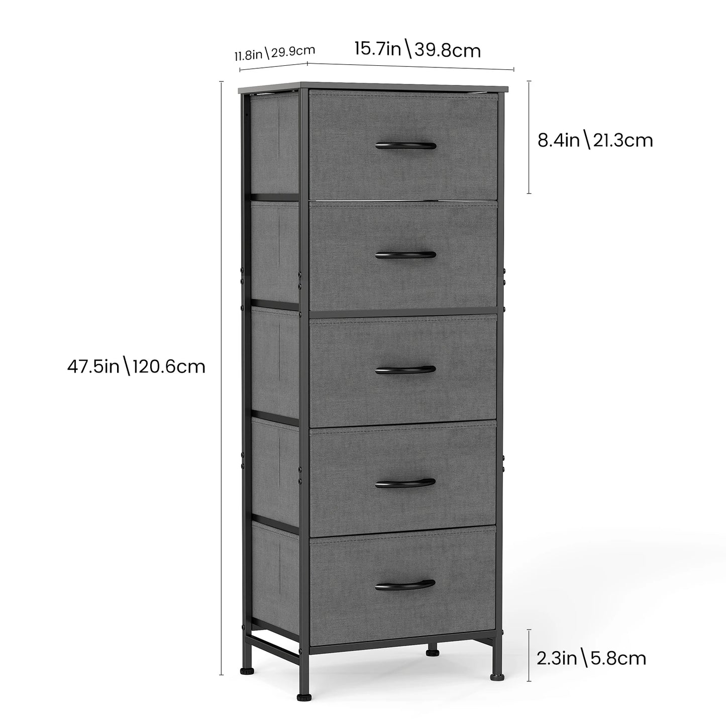 JHK Modern Dresser With Fabric Drawers On Steel Frame