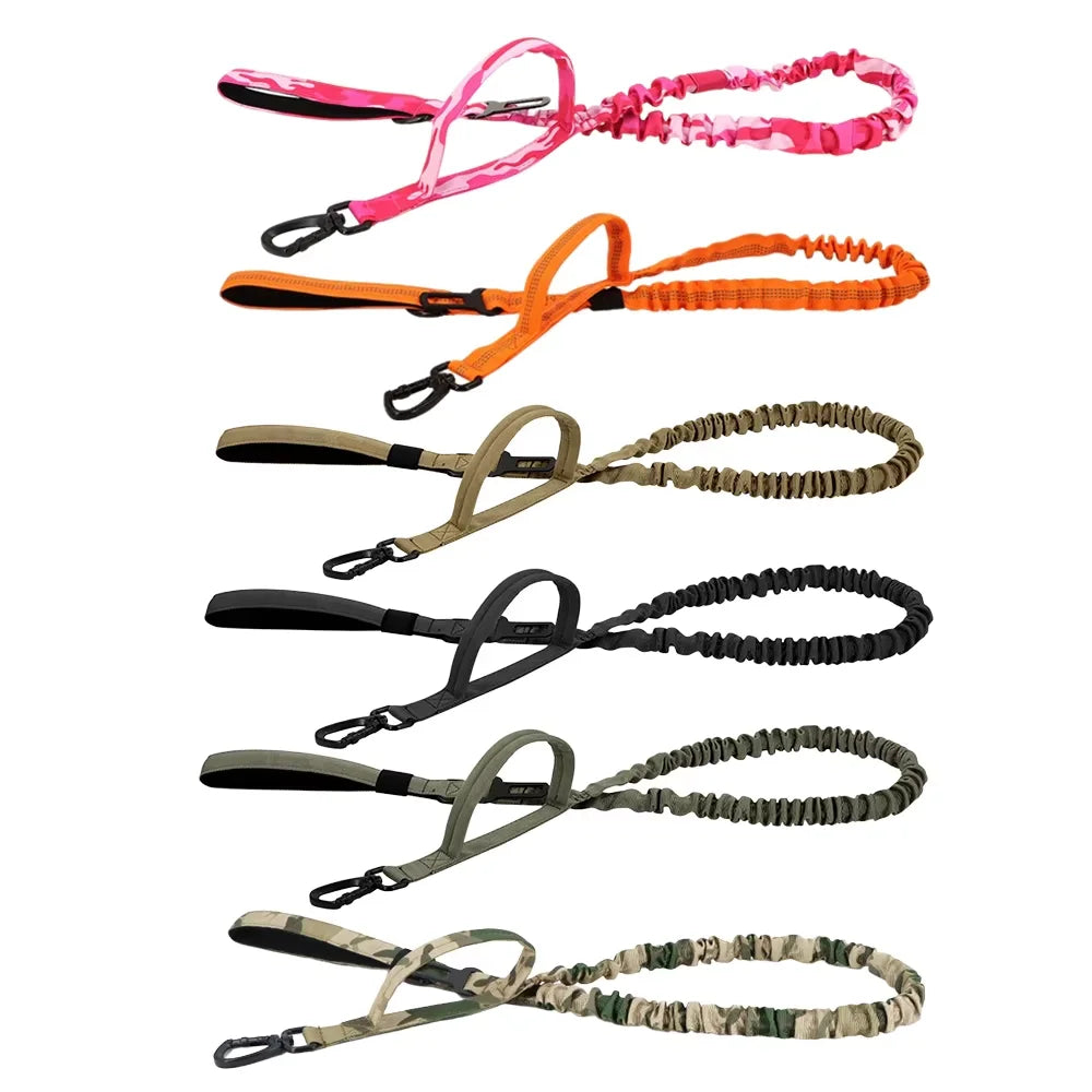 Military Style Dog Leash With Adjustable Length And Quick Release Elastic Rope