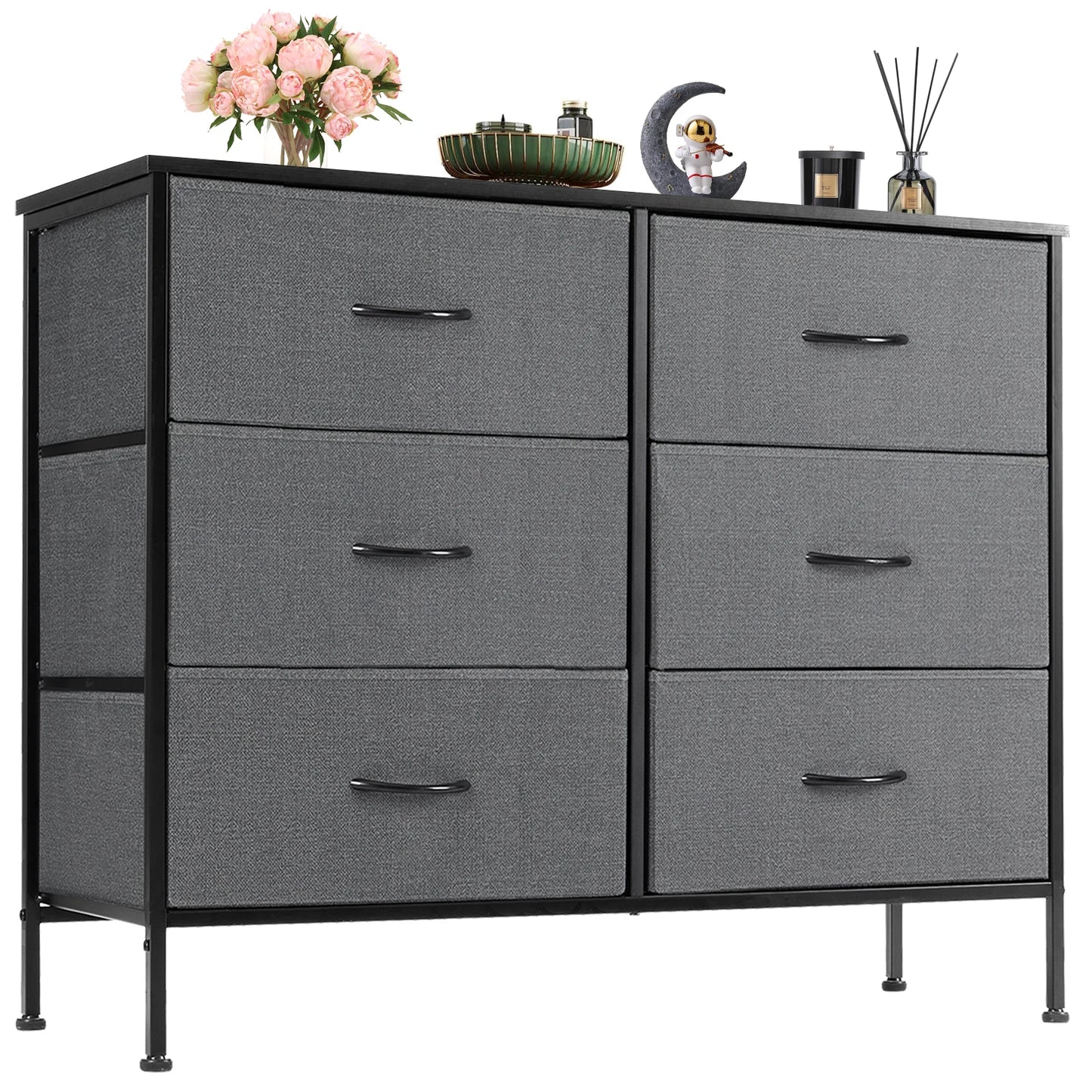 JHK 6 Drawer Fabric Nightstand With Storage Organizer Cabinet