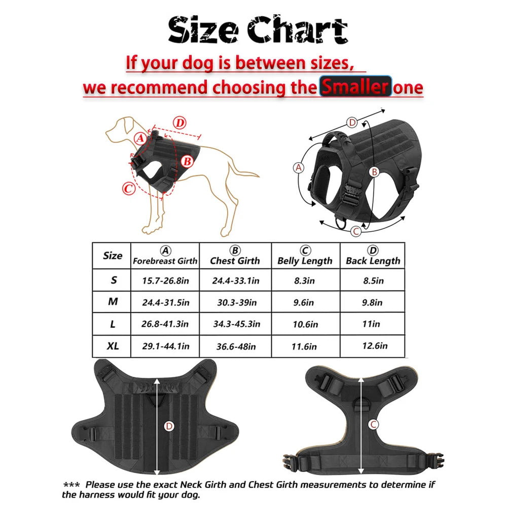 PETRAVEL Tactical Dog Harness Set for Large Dogs No Pull