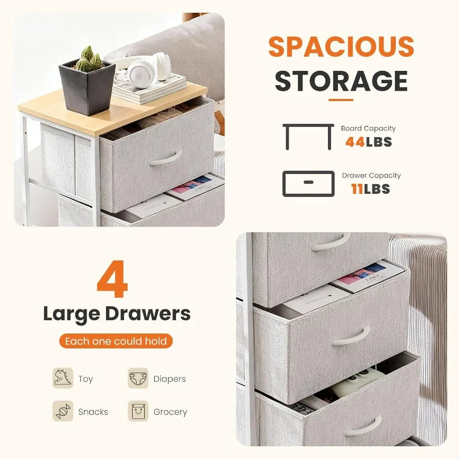 XIUWO Nightstand With 4 Fabric Drawers Modern Bedside Table