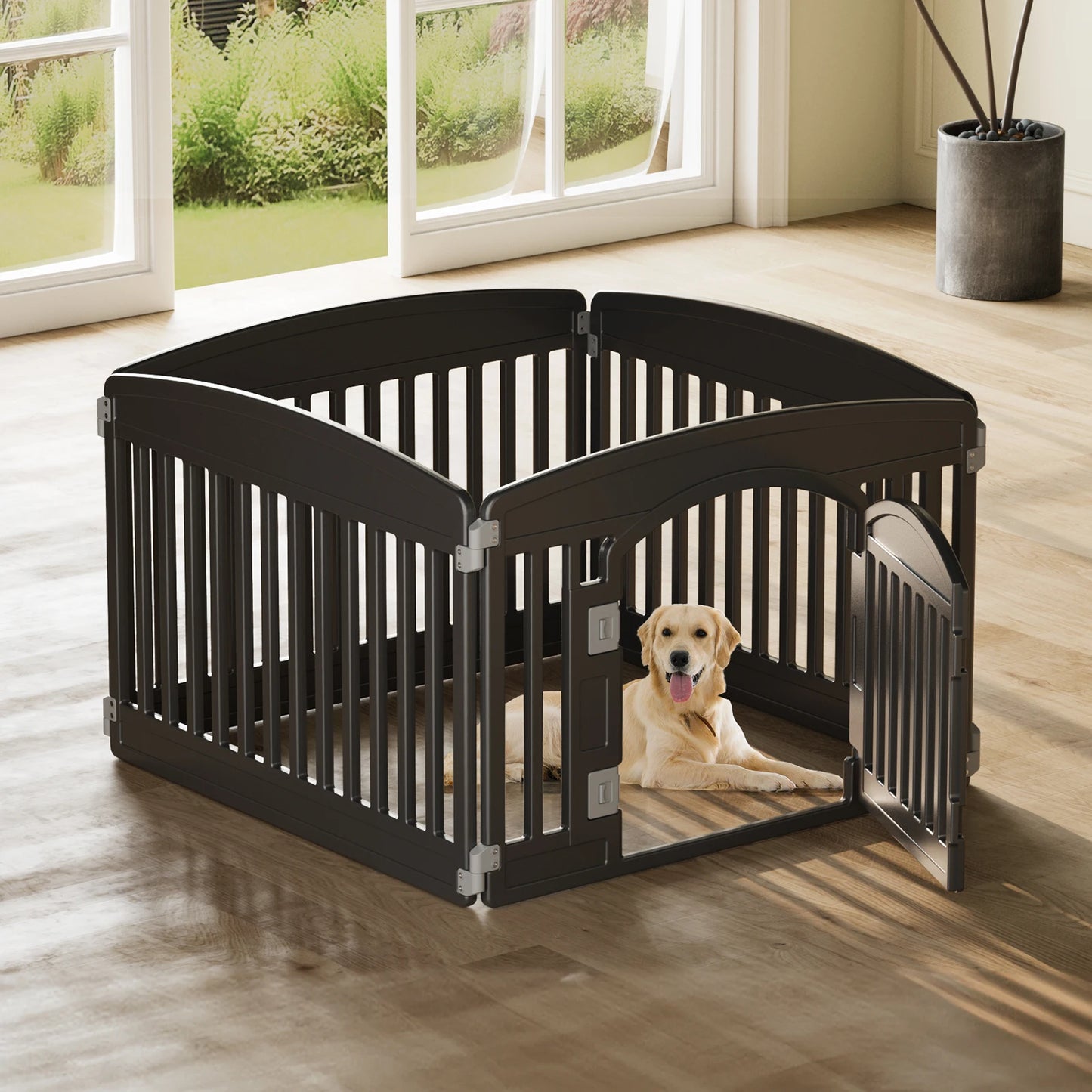 JHK Plastic Dog Playpen 6 Panel Expandable Pet Fence For Medium Dogs
