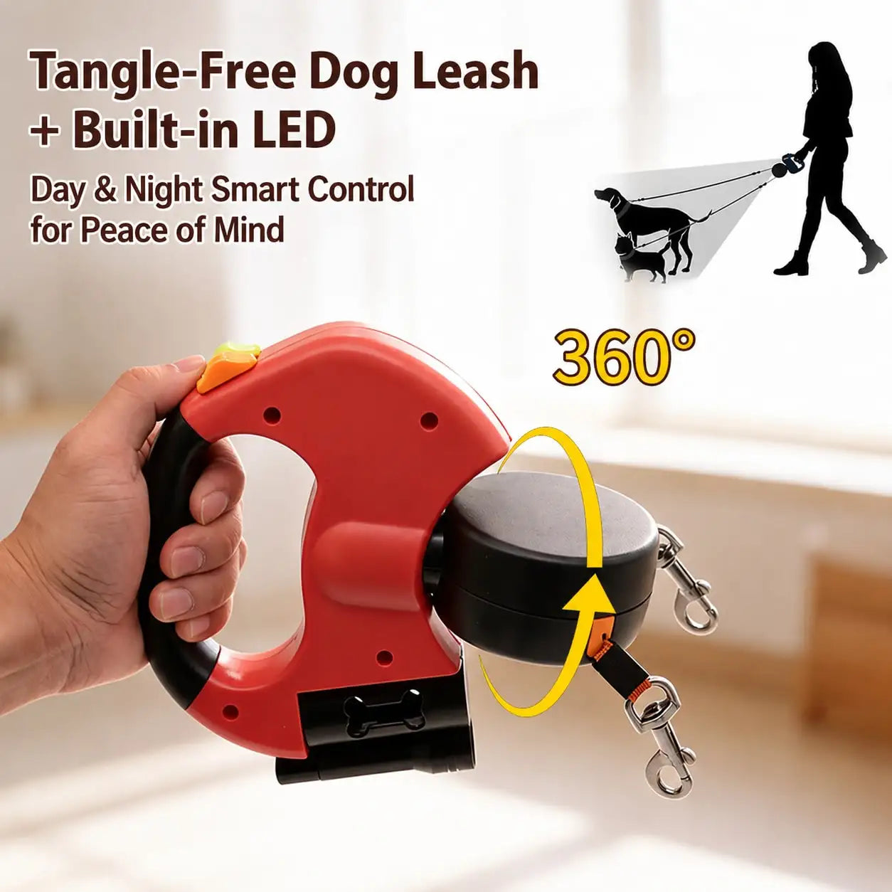 Dual Retractable Dog Leash With LED Light For Small Dogs