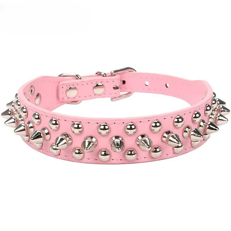 Adjustable PU Leather Dog Collar With Rivet Spikes For Small Dogs And Cats
