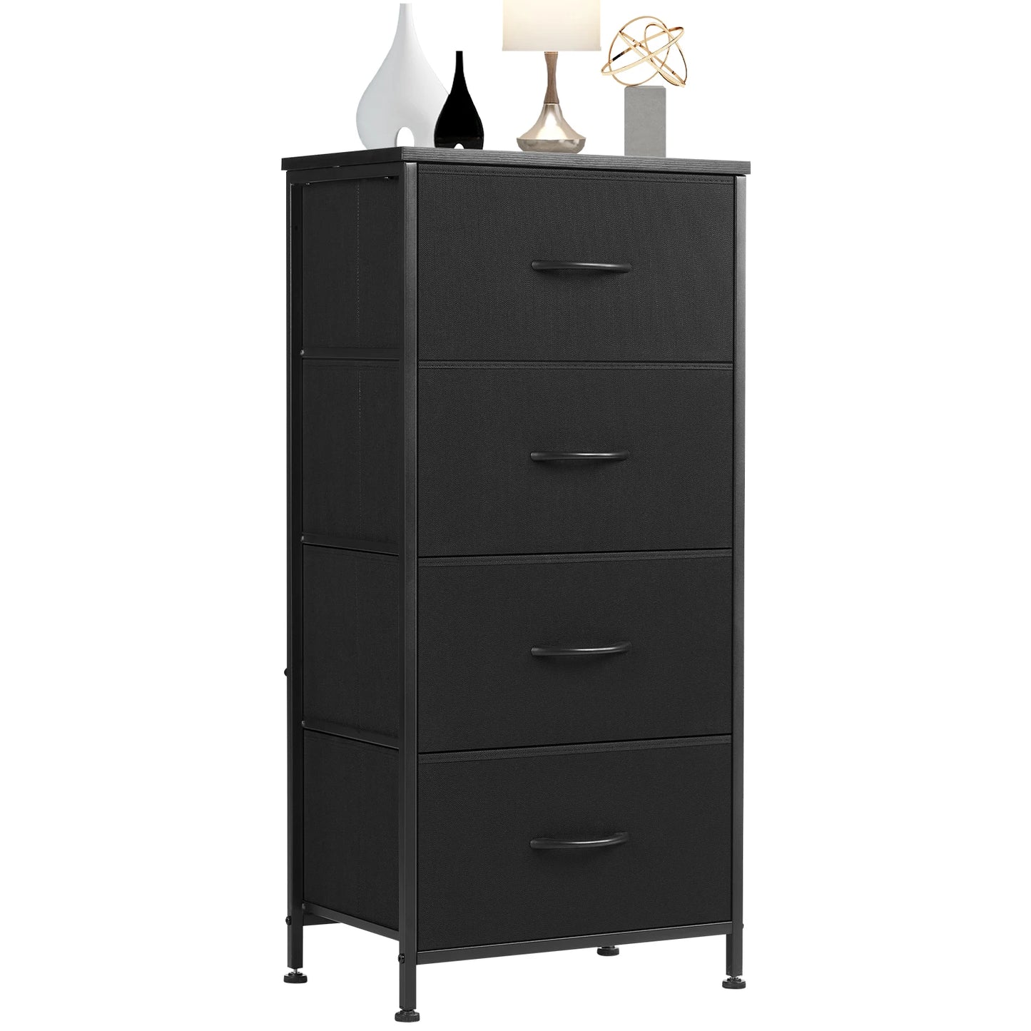 JHK Dresser With Four Fabric Drawers Nightstand Wardrobe Steel Frame