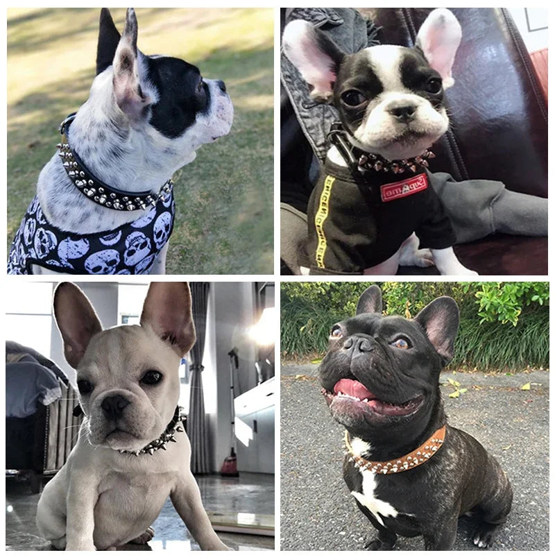 Adjustable PU Leather Dog Collar With Rivet Spikes For Small Dogs And Cats