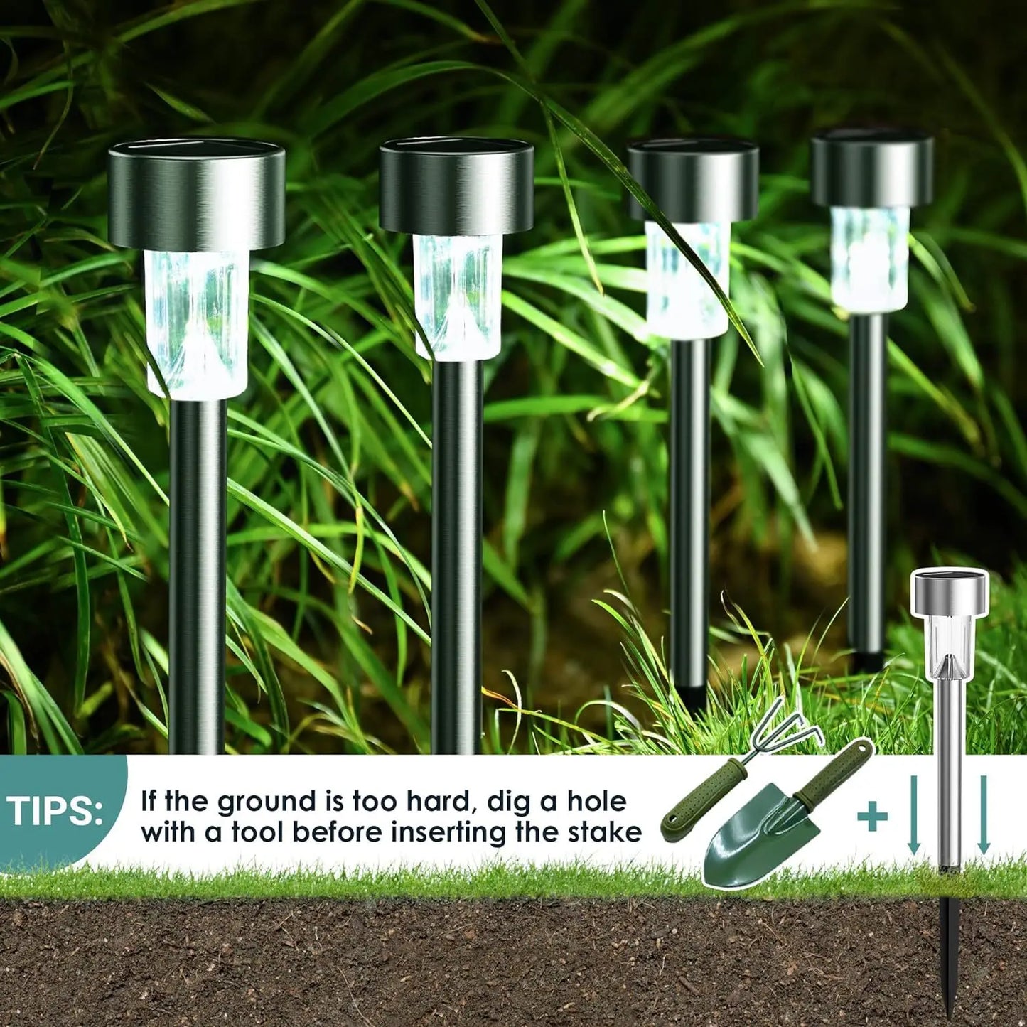 5pcs   Lawn Light Solar Ground Plug Light Stainless Steel Small Tube Light Outdoor Landscape Lighting For Backyard Patio