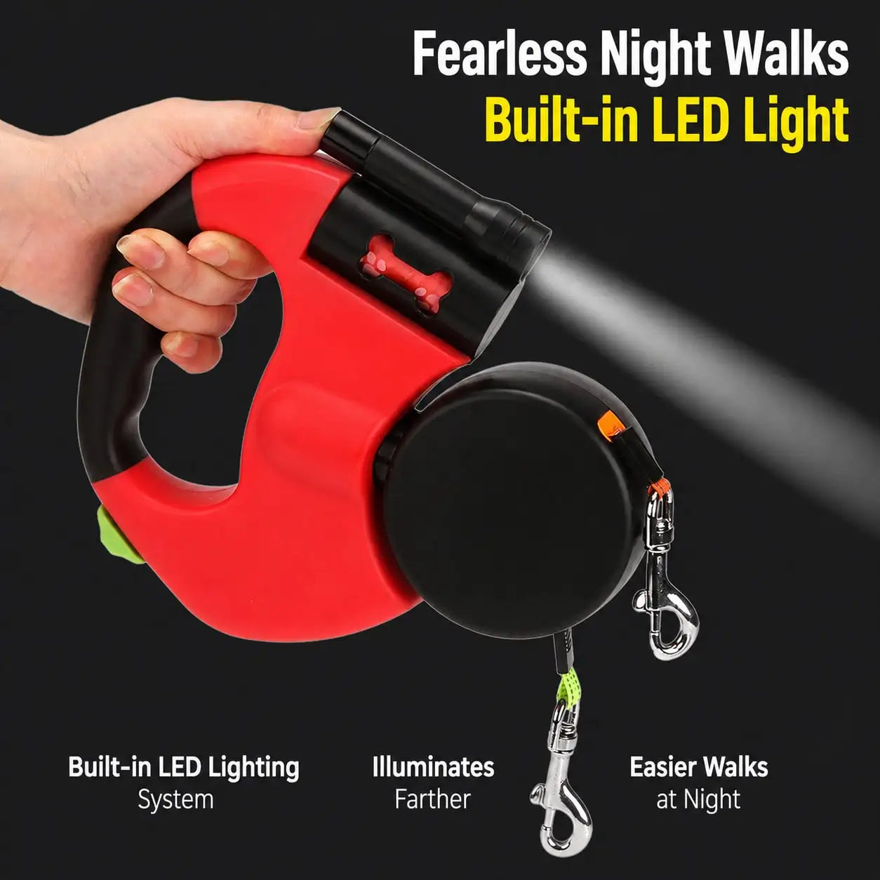 Dual Retractable Dog Leash With LED Light For Small Dogs