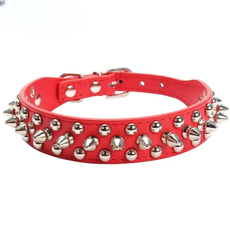 Adjustable PU Leather Dog Collar With Rivet Spikes For Small Dogs And Cats