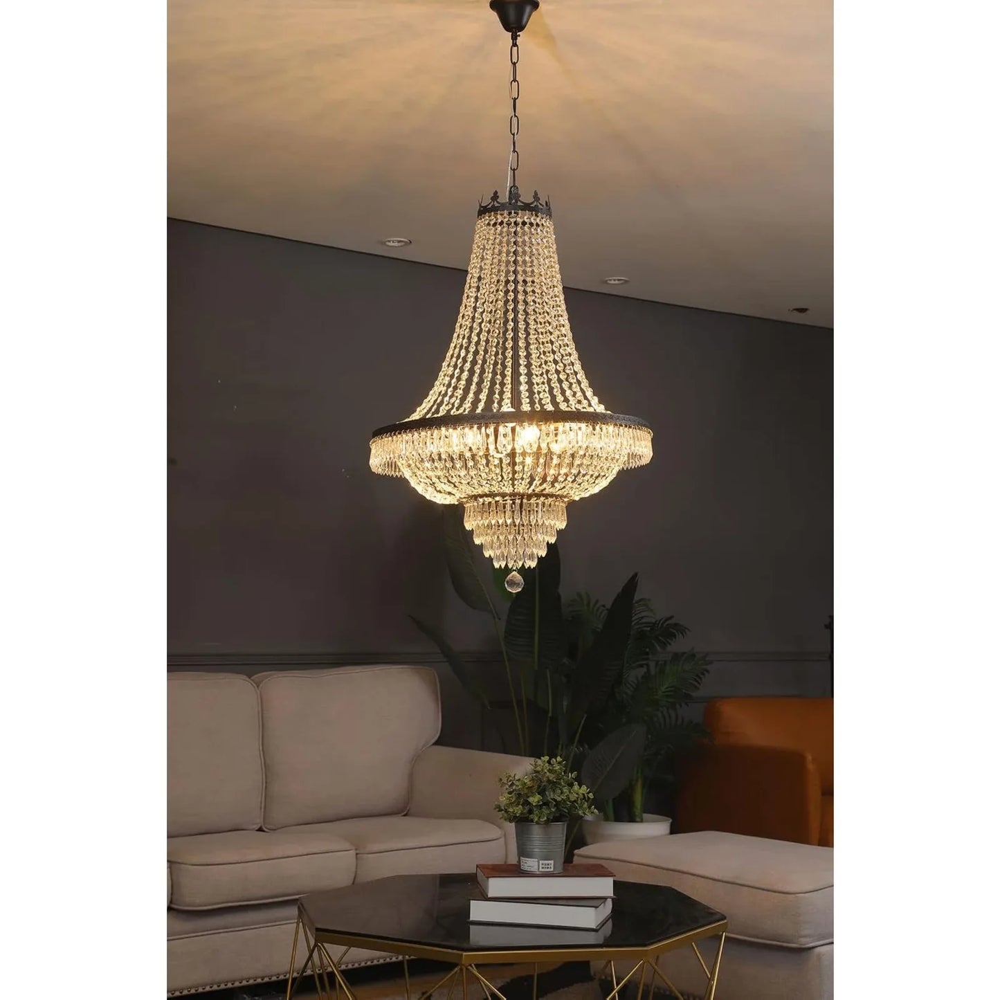 9 Light French Empire Crystal Chandelier Pendant Lamp