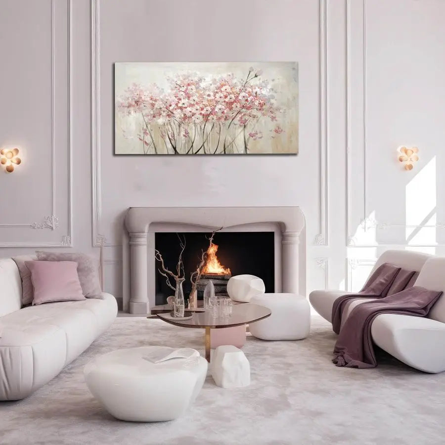 White Floral Oil Painting Canvas Art Wall Decor Modern Botanical Picture Graffiti Wall Art for Bedroom Living Room Kitchen Offic